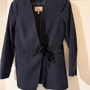 Rebecca Taylor Navy Textured Tie-Waist Blazer